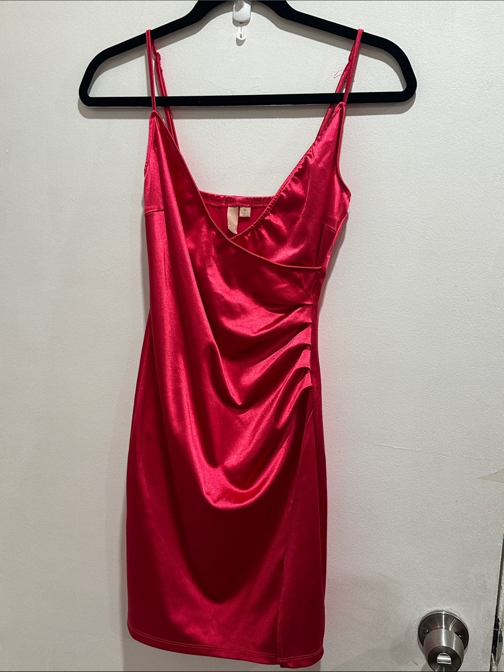Satin Slip bodycon Dress in Hot Pink/red